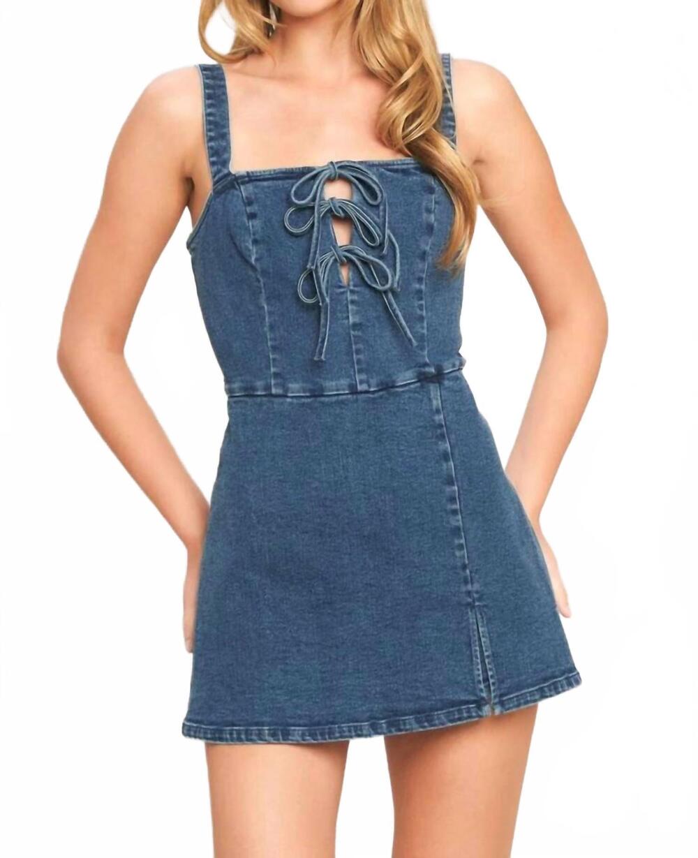 NEW FLYING TOMATO first date denim skort romper in medium indigo